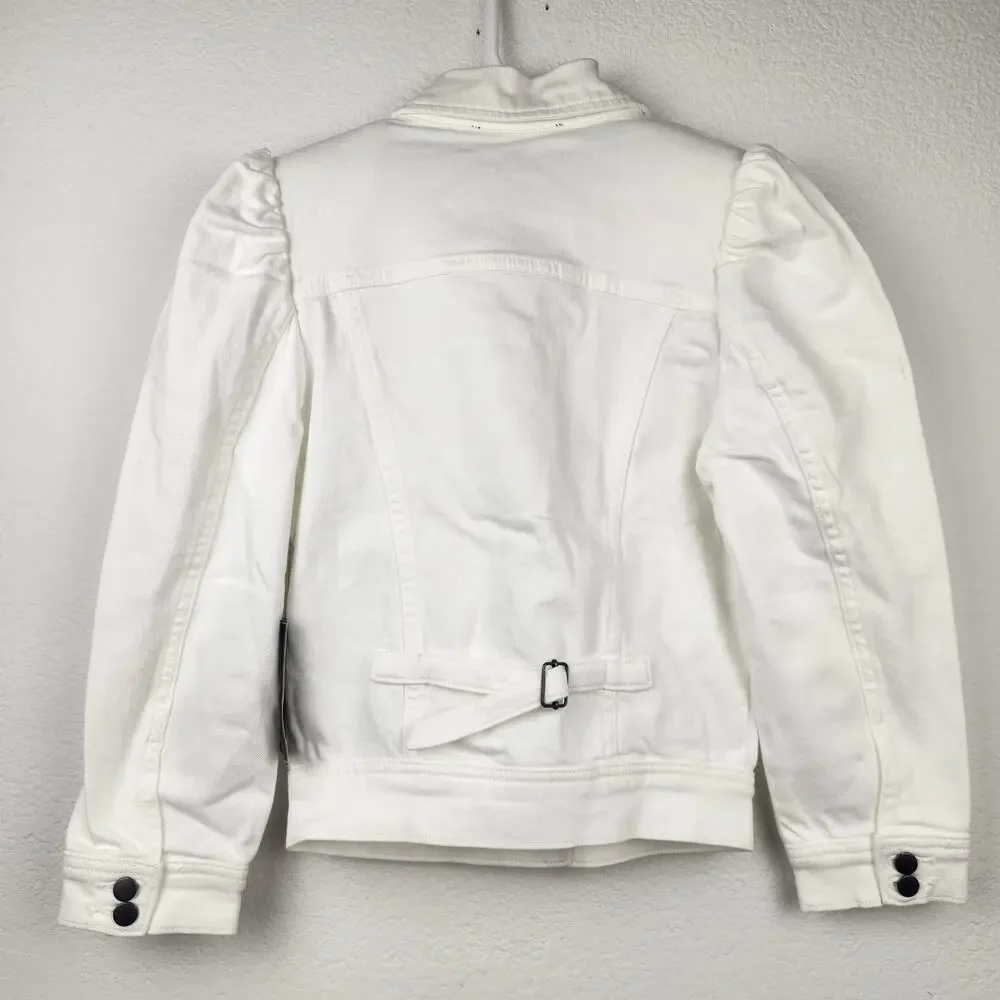 Retrofete Ada Denim Jacket White Puff Sleeve Size XXS NWT